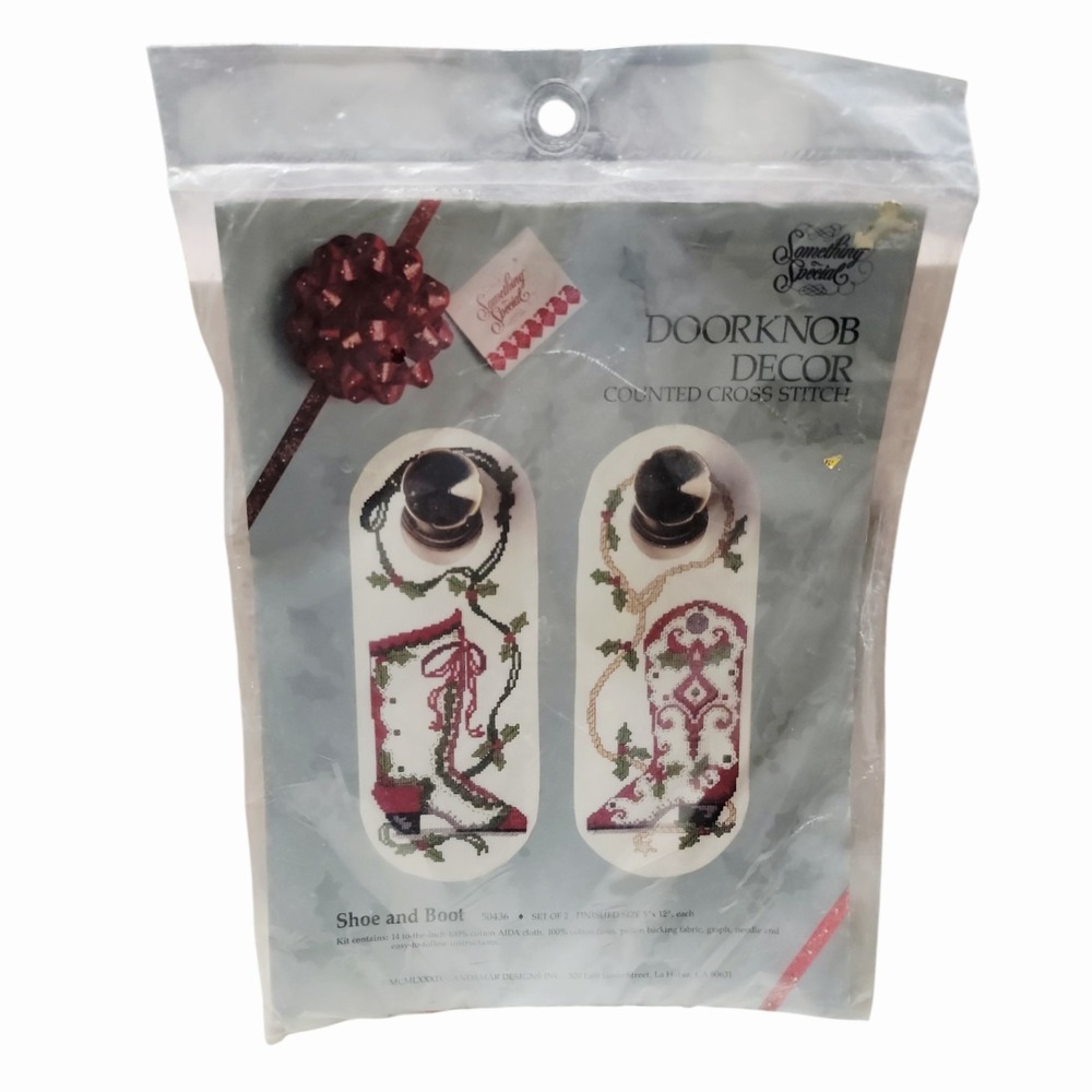Something Special Cross Stitch Kit Doorknob Decor Boot Shoe Christmas Vintage